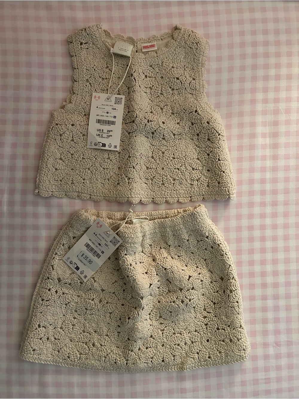 Zara Cream Crochet Floral Kids Matching Set